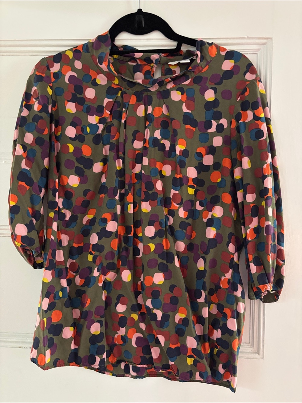 Boden Multicolor Dot-Print Silk Blouse